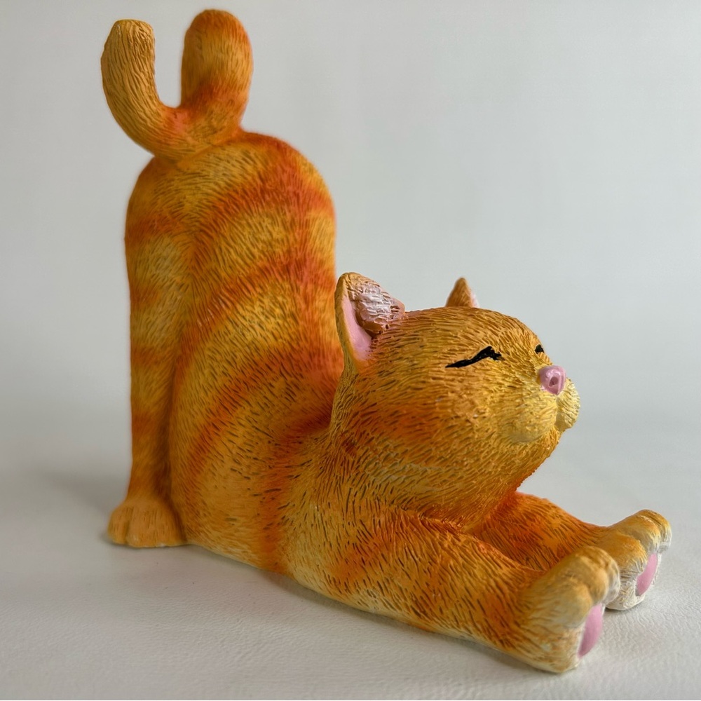 Resin 4.5” Male Orange Tabby Cat Kitten STRETCHING Figurine